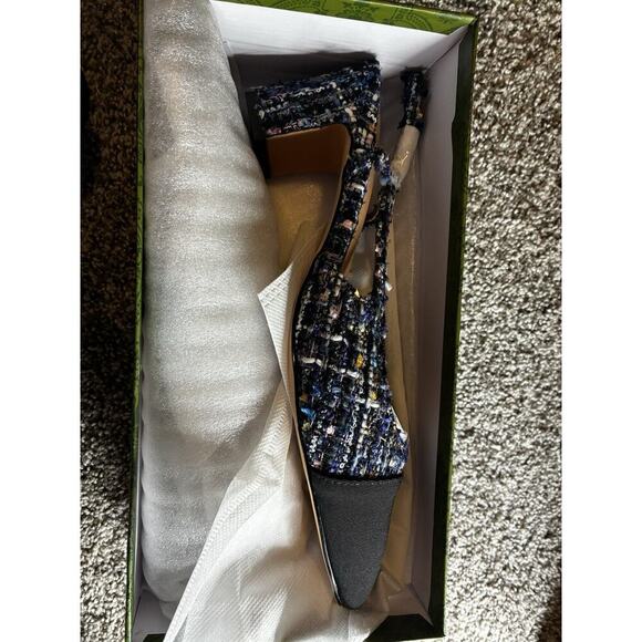 Tweed Chunky Heel Size 10 Cap Toe Slingbacks Office Dress Shoes Preppy Classic - Picture 7 of 7